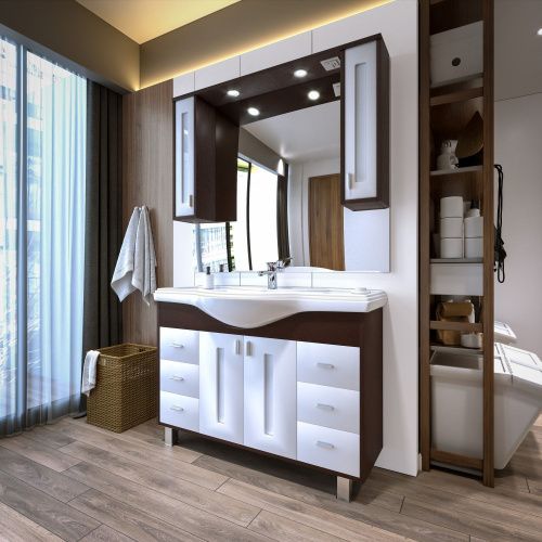 Зеркало-шкаф с подсветкой Бриклаер 4627125411809 120х20х83 подвесной цвет венге/белый - фото 4