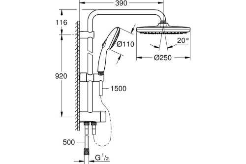 Душевая стойка Grohe Tempesta 26672001 настенная цвет хром с термостатом - фото 4
