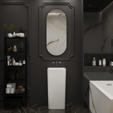 Раковина из сантехнического фарфора Wellsee Callipy Art 338904000 40х40 напольная цвет белый глянцевый без отверстий под смеситель