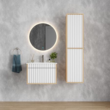 Шкаф-пенал Onika Дайлер 403568 40х140 подвесной цвет белый/коричневый