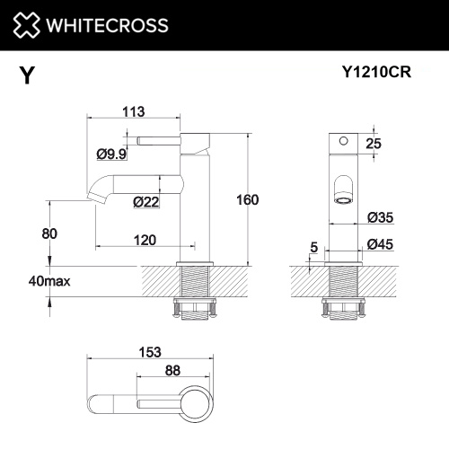Смеситель для раковины Whitecross Y chrome Y1210CR на раковину хром без термостата - фото 3