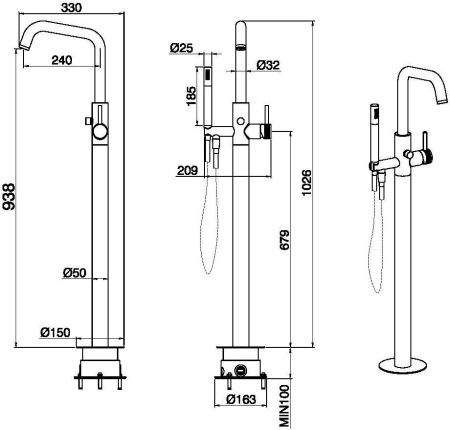 Смеситель для ванны и душа Allen Brau Priority 5.31008-MG напольный серый