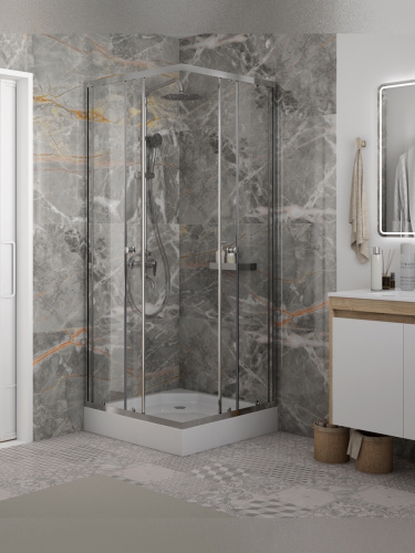 Душевой уголок Teymi Helmi T00601 80х80 стекло прозрачное профиль хром с поддоном - фото 3