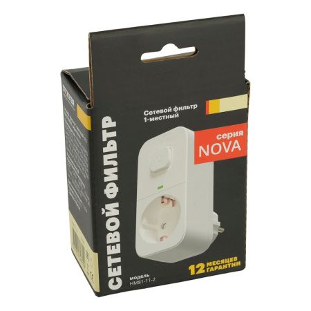 Сетевой фильтр 1-местный с/з с выключателем Stekker Nova (Нова) 50143