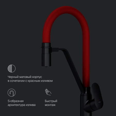 Смеситель для кухни Am.Pm Like F8007828 на мойку черный/красный