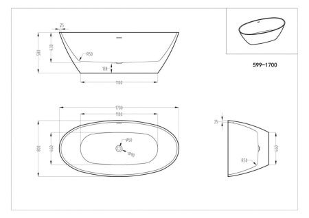 Ванна акриловая Art&Max AM-599-1700-800 170х80 отдельностоящая овальная