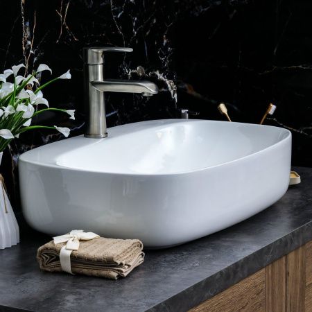 Раковина из сантехнического фарфора Melana 320326-805 60х40 накладная цвет белый 1 отверстие под смеситель