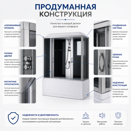 Душевой бокс Taliente  TA-17075G 170х75 стекло тонированное профиль хром