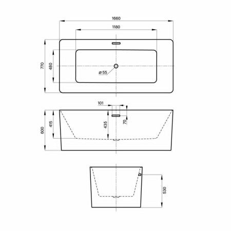 Ванна акриловая Wellsee Pure BY Wellsee 230708000 170х75 отдельностоящая прямоугольная с ножками
