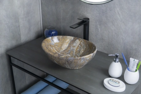 Раковина керамическая Gid Lago 54472 40х30 накладная цвет многоцветный без отверстий под смеситель