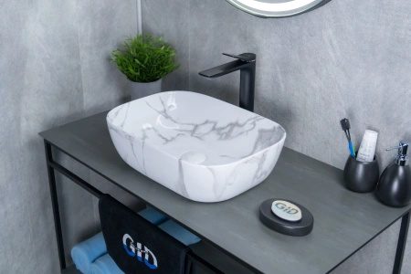 Раковина керамическая Gid Geométrico 54469 50х30 накладная цвет многоцветный без отверстий под смеситель