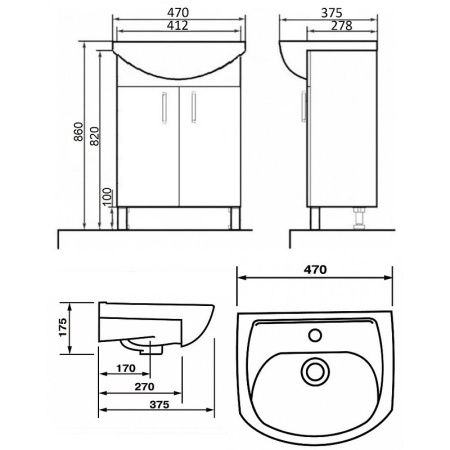 Тумба с раковиной Orange Лайт LA-45TUW+RA 50х40 напольная цвет белый