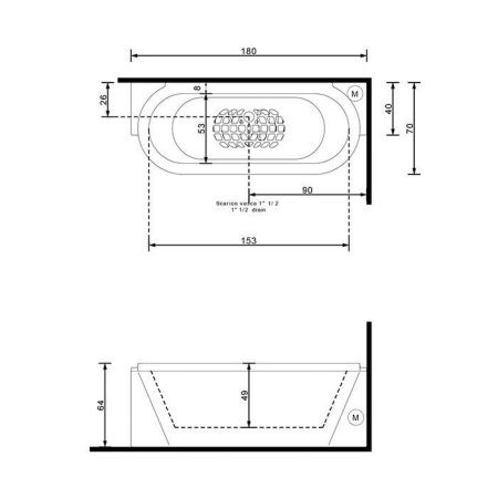 Ванна акриловая Gruppo Treesse Playa V8187DV8187DBN8FDSBN8FDS 180х70 отдельностоящая овальная