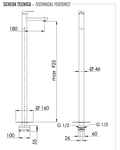 Смеситель для раковины Remer Infinity i18 напольный хром - фото 2