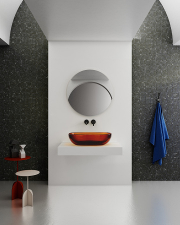 Раковина из полиэфирной смолы Abber KRISTALL AT2805Opal 60х40 накладная цвет коричневый без отверстий под смеситель