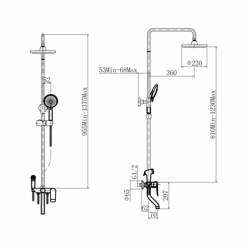 Душевая стойка Plstart PL2403-7 настенная цвет черный - фото 3