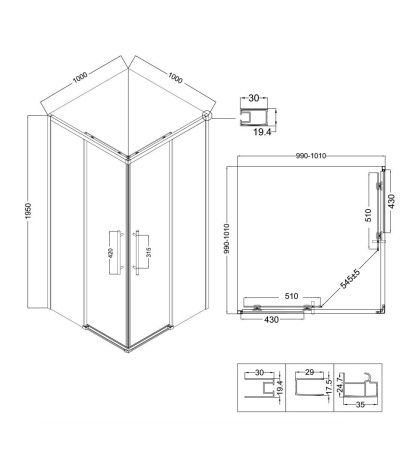 Душевой уголок Niagara Nova NG-6830-34BLACK 100х100 стекло прозрачное профиль черный без поддона