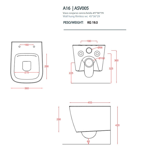 Чаша унитаза подвесная Artceram A16 ASV005 01 00 цвет белый без сиденья безободковая каскадный смыв - фото 2