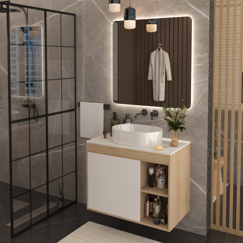 Тумба под раковину Teymi Nura T60533 80х45х62 подвесная цвет дуб/белый - фото 2