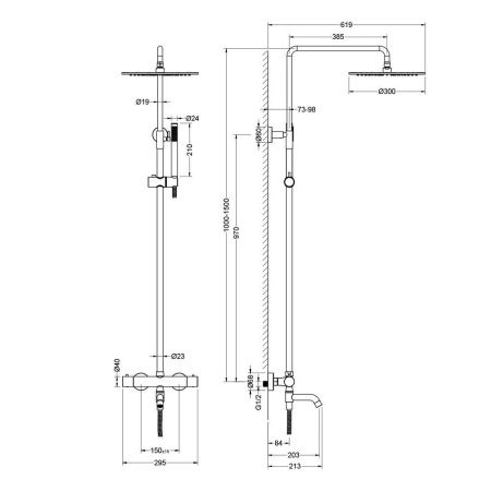 Душевая стойка Timo Saona SX-2380/13 настенная цвет серый с термостатом