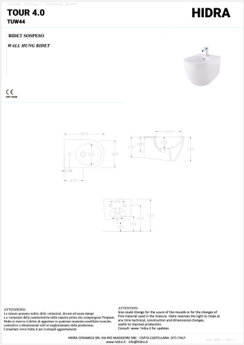 Биде Hidra Tour 4.0 TUW44/001 подвесное - фото 2
