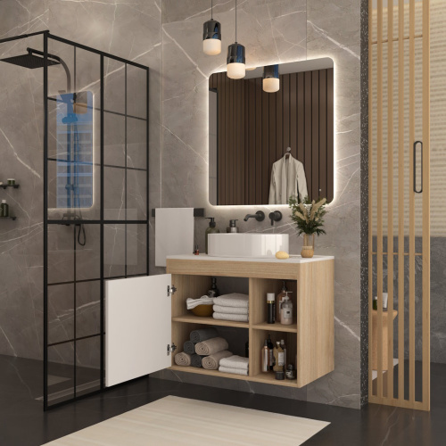 Тумба под раковину Teymi Nura T60533 80х45х62 подвесная цвет дуб/белый - фото 3