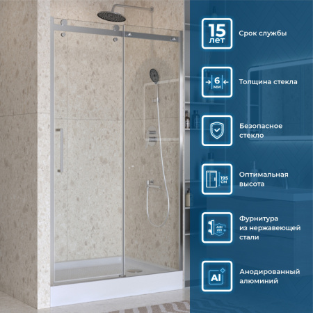 Душевая дверь BelBagno MARINO MARINO-2-BF-1-130-C-CR 130х195 стекло прозрачное профиль хром
