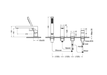 Смеситель Aquatek ЛИБРА AQ1648MB на борт ванны черный матовый без термостата