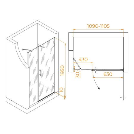 Душевая дверь RGW Hotel 350601211-14 110х195 стекло прозрачное профиль черный