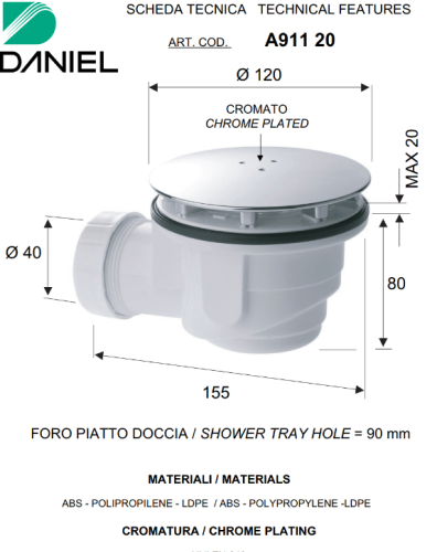 Сифон для душевого поддона Daniel SHOWERS A911 20cr - фото 2