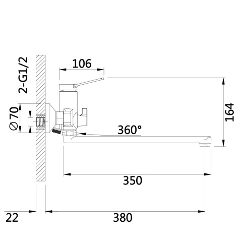 Смеситель для ванны D-Lin D147364 настенный хром - фото 2