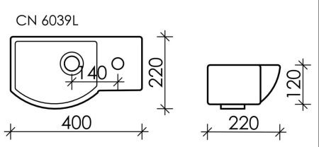 Раковина из сантехнического фарфора Ceramica Nova ELEMENT CN6039L 40х20 подвесная цвет белый 1 отверстие под смеситель