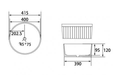 Раковина из сантехнического фаянса Abber BEQUEM AC2114Regen 40х40 накладная цвет хамелеон без отверстий под смеситель