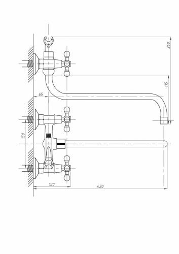 Смеситель для ванны и душа FAUZT FZs-511-54 настенный хром - фото 4