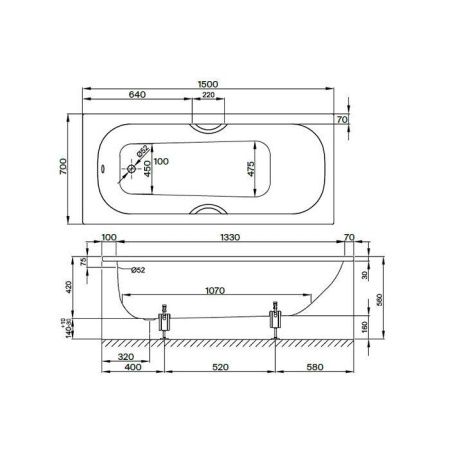 Ванна стальная Bette Form 2941-000 AD PLUS 150х70 встраиваемая прямоугольная без ножек