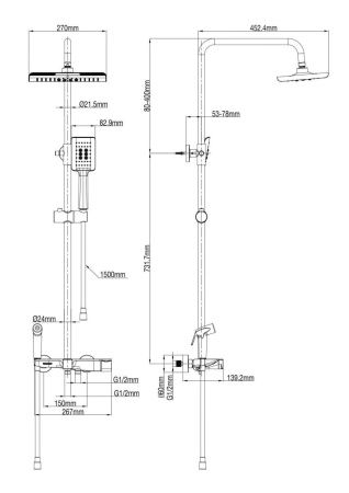 Душевая стойка Wonzon & Woghand WW-B3310-CR настенная цвет хром с термостатом