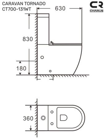 Унитаз напольный с бачком CHARUS TORRE BIANCA CT700-131WT белый с сиденьем микролифт безободковый смыв торнадо
