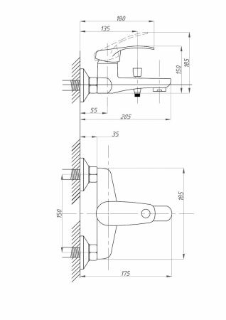 Смеситель для ванны и душа FAUZT FZs-840-115 настенный хром