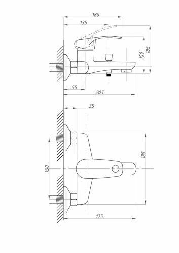 Смеситель для ванны и душа FAUZT FZs-840-115 настенный хром - фото 4