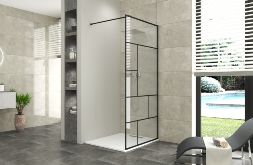 Душевая перегородка Bravat Blackline BG090.6414B 90х195 стекло прозрачное профиль черный - фото 2