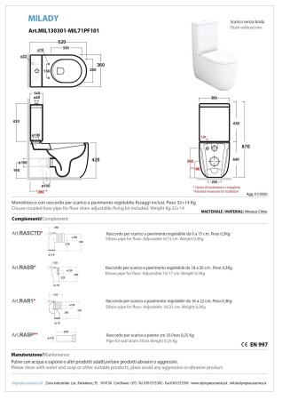 Чаша унитаза напольная Olympia Milady MIL130303 цвет серый матовый без сиденья и без бачка безободковая