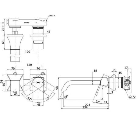Смеситель для раковины Toto GC TLG08308R встраиваемый в стену хром