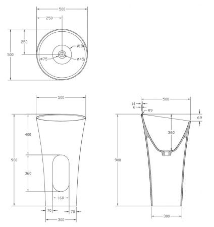 Раковина из искусственного камня Abber STEIN AS2509-H 50х50 напольная цвет белый без отверстий под смеситель