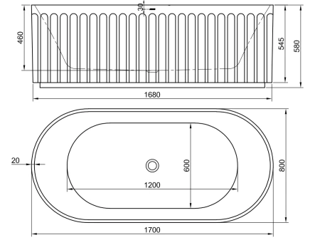 Ванна акриловая Arrow AH17001TQ 170х80 отдельностоящая овальная с ножками