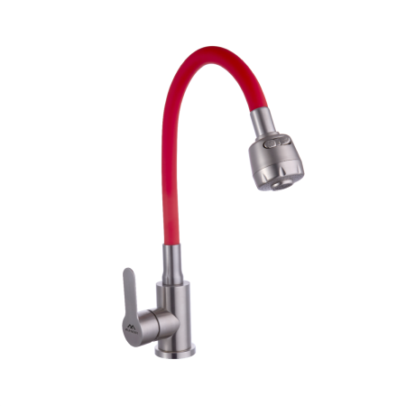 Смеситель для кухни Fashun A54101+N7348 на мойку красный/сатин