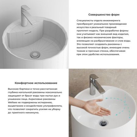 Раковина акриловая Wellsee Chalice Perfection 230614000 50х50 напольная цвет белый 1 отверстие под смеситель