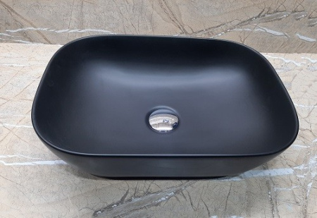 Раковина из санфаянса CeramaLux 78105MB 46х34 накладная цвет черный матовый