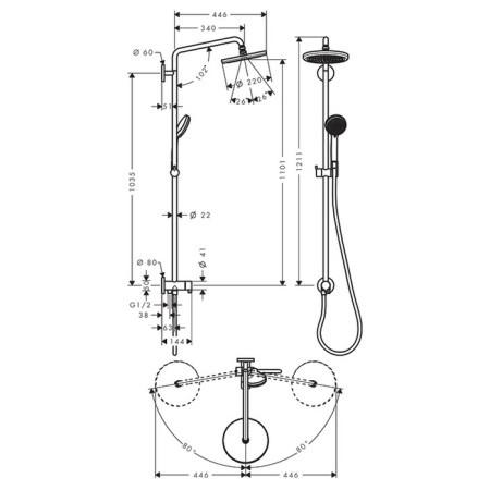 Душевой гарнитур Hansgrohe Croma 220 Showerpipe 27224000 настенный хром