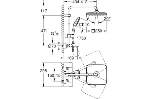 Душевая стойка Grohe Tempesta Cube
 26691001 настенная цвет хром с термостатом - фото 2