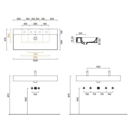 Раковина керамическая Catalano Premium 221000001 100 см подвесная цвет белый без отверстий под смеситель